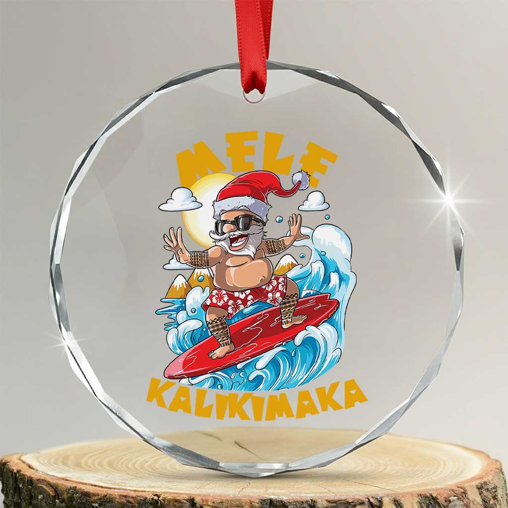 Xmas In Hawaii Crystal Glass Ornament Mele Kalikimaka Surfing Santa Kakau Tattoo TS11 Transparent Glass 3'' Circle Print Your Wear