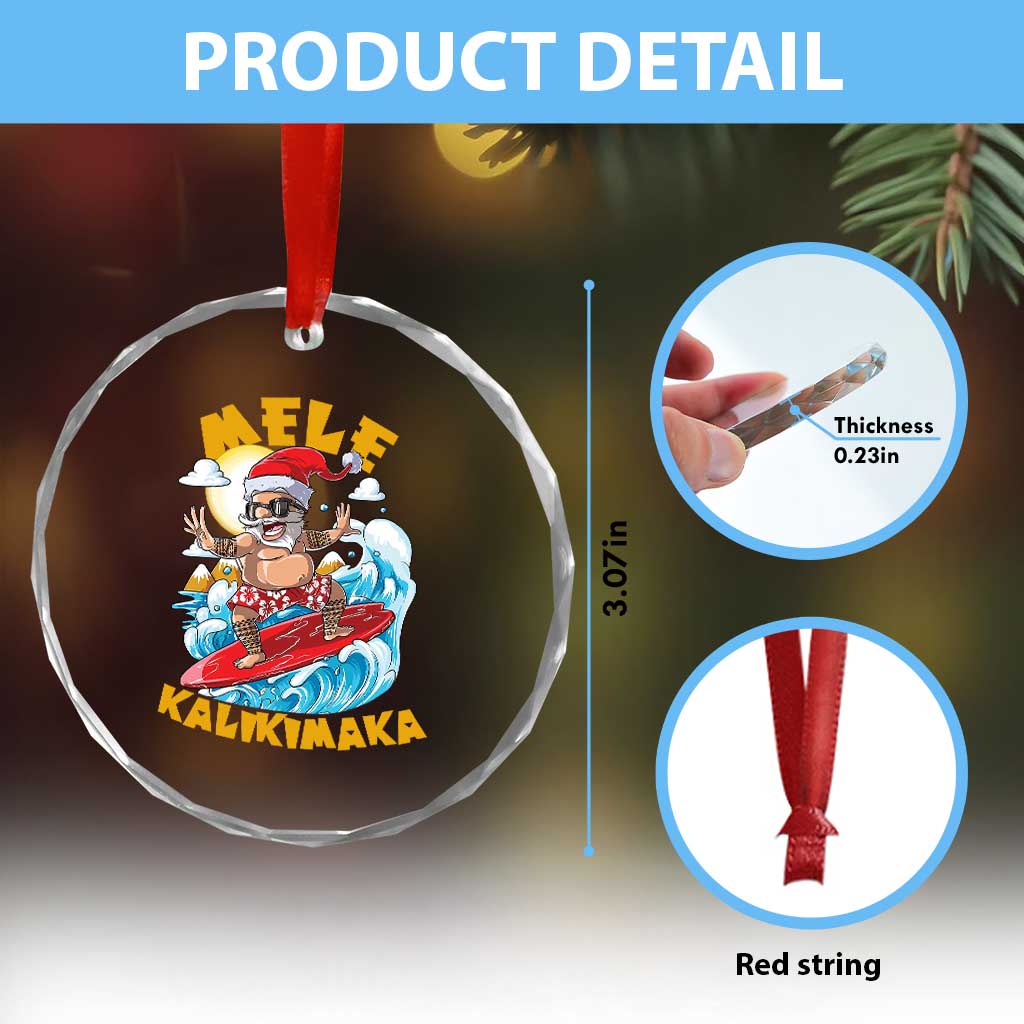 Xmas In Hawaii Crystal Glass Ornament Mele Kalikimaka Surfing Santa Kakau Tattoo TS11 Print Your Wear