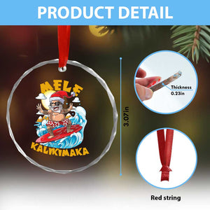 Xmas In Hawaii Crystal Glass Ornament Mele Kalikimaka Surfing Santa Kakau Tattoo TS11 Print Your Wear