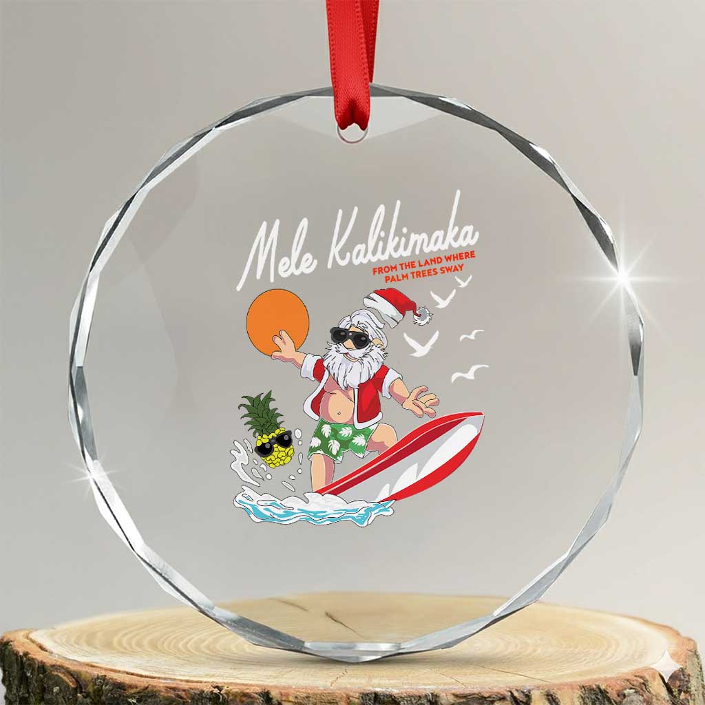 Xmas In Hawaii Crystal Glass Ornament Mele Kalikimaka Surfing Santa Vintage Hawaiian Christmas TS09 Transparent Glass 3'' Circle Print Your Wear