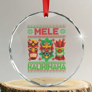 Xmas In Hawaii Crystal Glass Ornament Mele Kalikimaka Ugly Tikis Kakau Tattoo TS11 Transparent Glass 3'' Circle Print Your Wear