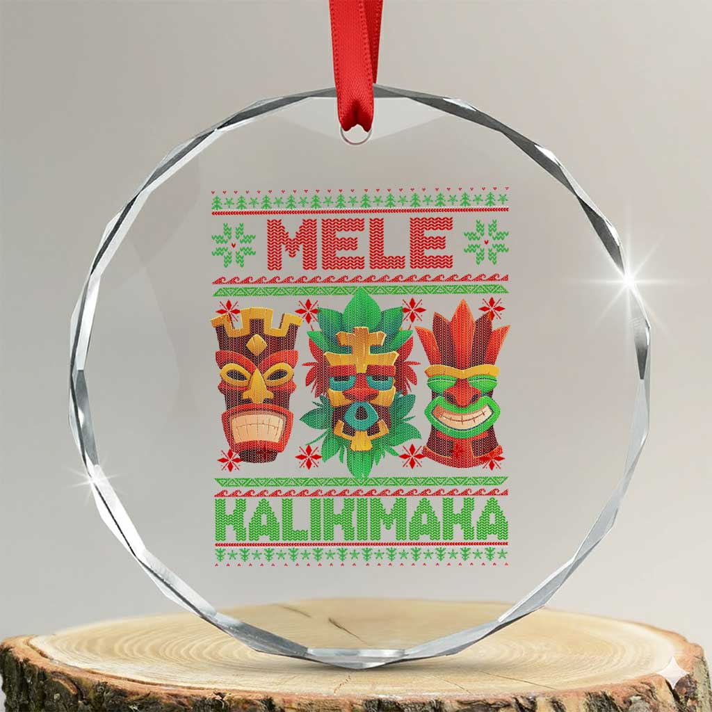 Xmas In Hawaii Crystal Glass Ornament Mele Kalikimaka Ugly Tikis Kakau Tattoo TS11 Transparent Glass 3'' Circle Print Your Wear