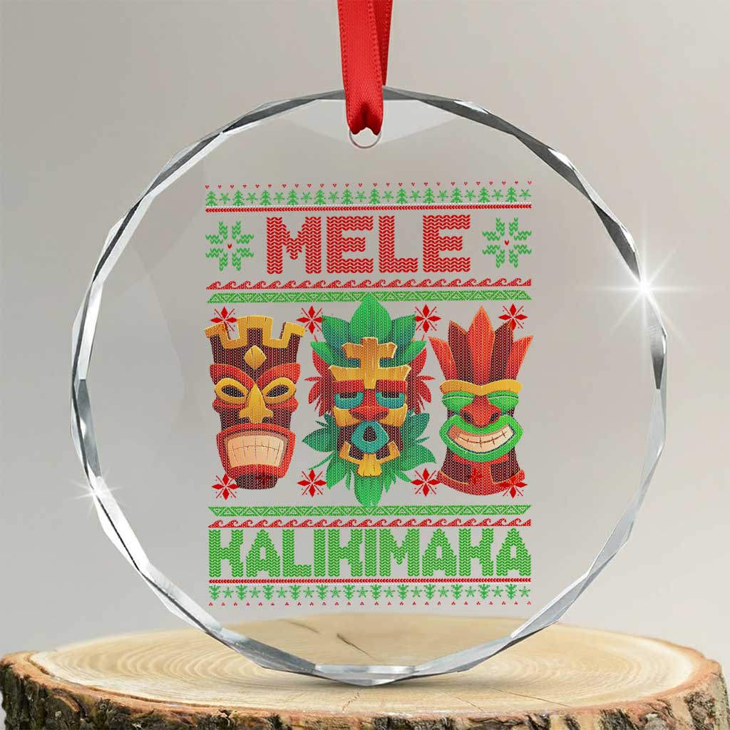 Xmas In Hawaii Crystal Glass Ornament Mele Kalikimaka Ugly Tikis Kakau Tattoo TS11 Transparent Glass 3'' Circle Print Your Wear