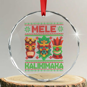 Xmas In Hawaii Crystal Glass Ornament Mele Kalikimaka Ugly Tikis Kakau Tattoo TS11 Transparent Glass 3'' Circle Print Your Wear