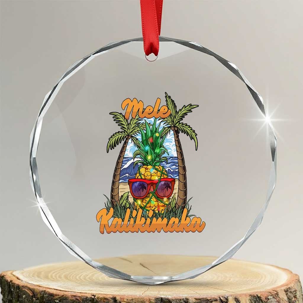 Xmas In Hawaii Crystal Glass Ornament Mele Kalikimaka Xmas Light Pineapple TS09 Transparent Glass 3'' Circle Print Your Wear