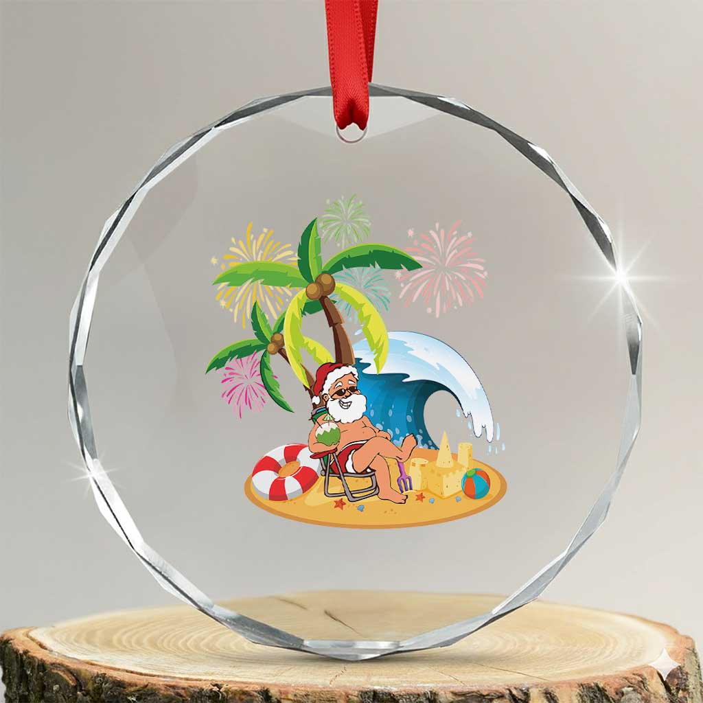 Xmas In Hawaii Crystal Glass Ornament Palm Tree Firework Santa At Beach Drinking Coconut TS09 Transparent Glass 3'' Circle Print Your Wear