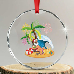 Xmas In Hawaii Crystal Glass Ornament Palm Tree Firework Santa At Beach Drinking Coconut TS09 Transparent Glass 3'' Circle Print Your Wear
