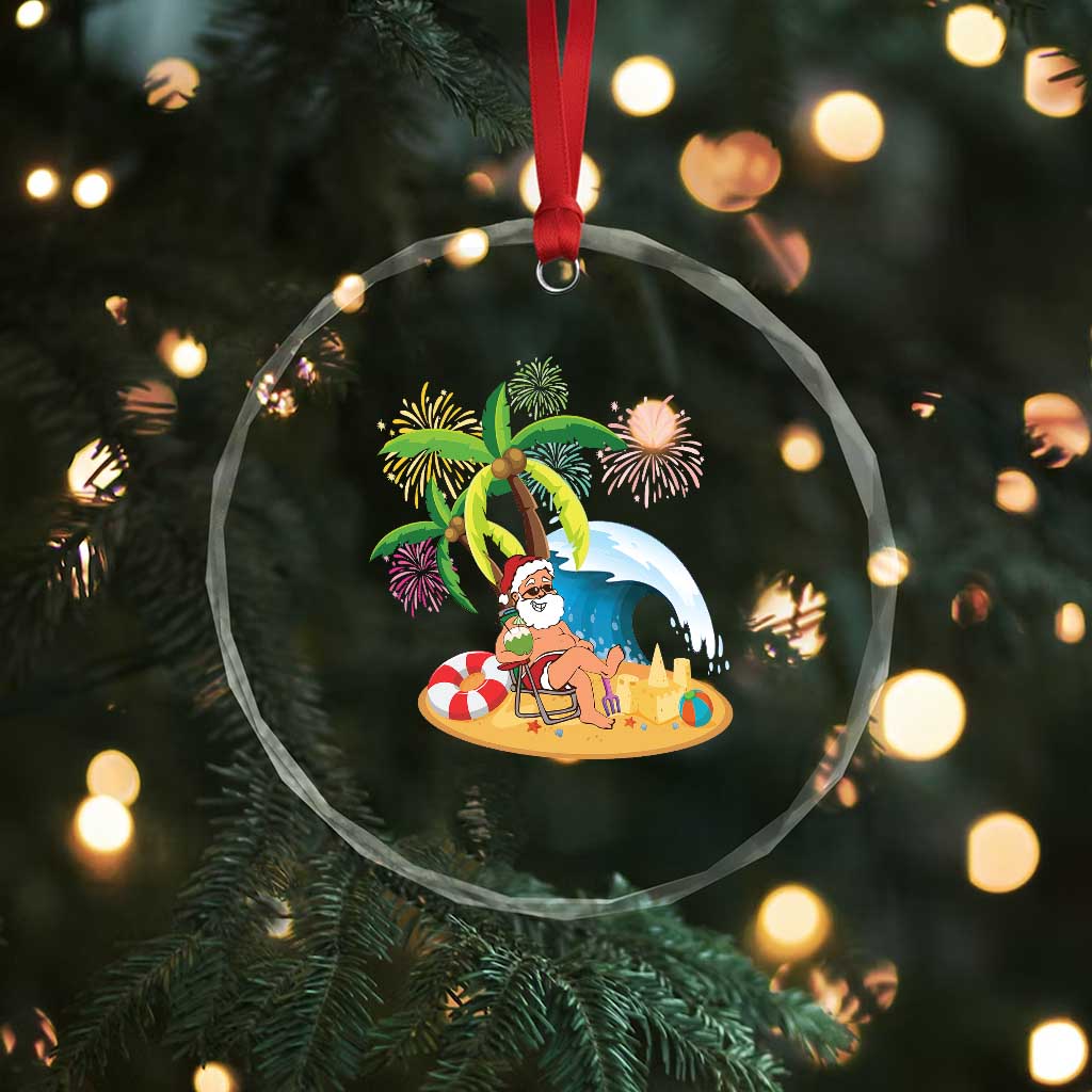 Xmas In Hawaii Crystal Glass Ornament Palm Tree Firework Santa At Beach Drinking Coconut TS09 Print Your Wear