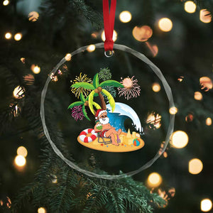 Xmas In Hawaii Crystal Glass Ornament Palm Tree Firework Santa At Beach Drinking Coconut TS09 Print Your Wear