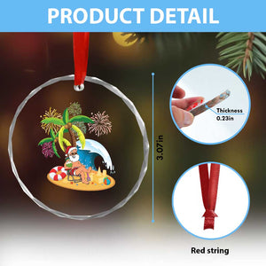 Xmas In Hawaii Crystal Glass Ornament Palm Tree Firework Santa At Beach Drinking Coconut TS09 Print Your Wear