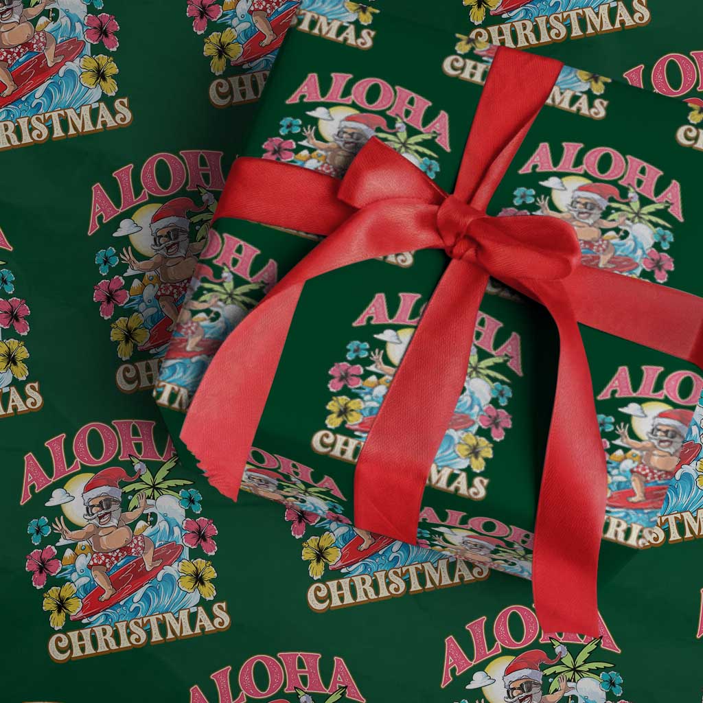 Xmas in Hawaii Wrapping Paper Roll Aloha Mele Kalikimaka Hawaiian Tropical Surfing Santa TS02 Green Print Your Wear