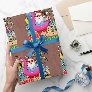 Xmas in Hawaii Wrapping Paper Roll Mele Kalikimaka Hawaiian Tropical Beach Santa TS02 Mocha Print Your Wear