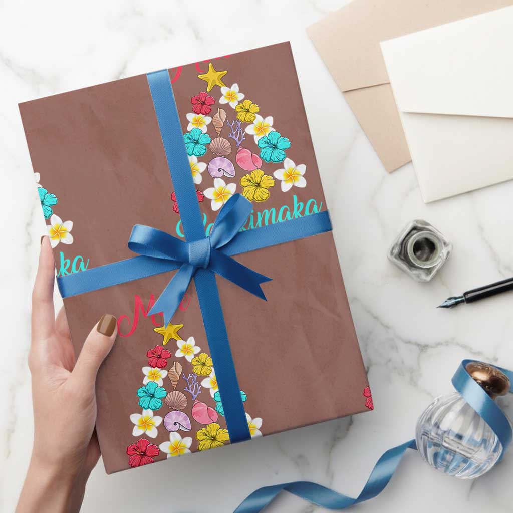 Xmas in Hawaii Wrapping Paper Roll Mele Kalikimaka Hawaiian Tropical Flowers TS02 Mocha Print Your Wear