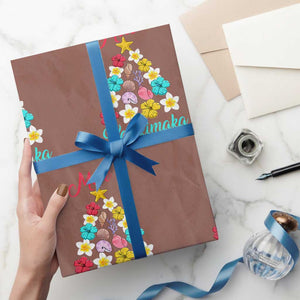 Xmas in Hawaii Wrapping Paper Roll Mele Kalikimaka Hawaiian Tropical Flowers TS02 Mocha Print Your Wear