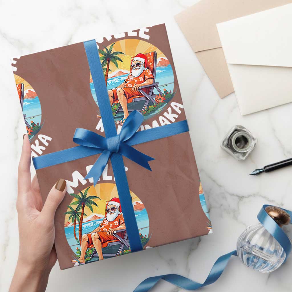 Xmas in Hawaii Wrapping Paper Roll Mele Kalikimaka Hawaiian Tropical Sunbath Santa TS02 Mocha Print Your Wear