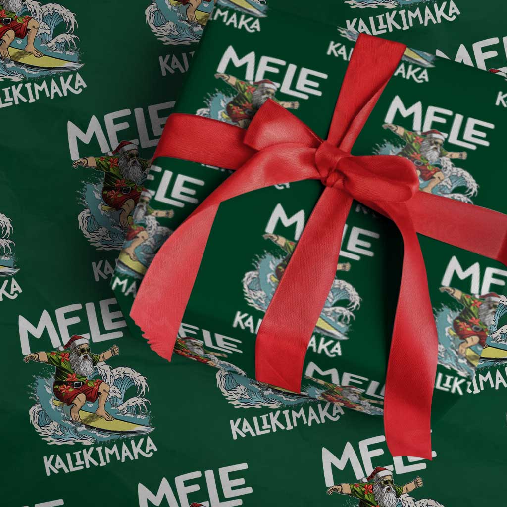 Xmas in Hawaii Wrapping Paper Roll Mele Kalikimaka Hawaiian Tropical Surfing Santa TS02 Green Print Your Wear
