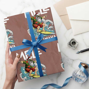 Xmas in Hawaii Wrapping Paper Roll Mele Kalikimaka Hawaiian Tropical Surfing Santa TS02 Mocha Print Your Wear
