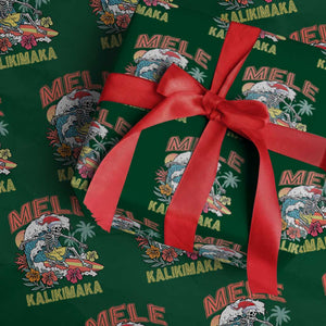 Xmas in Hawaii Wrapping Paper Roll Mele Kalikimaka Hawaiian Tropical Surfing Skeleton TS02 Green Print Your Wear