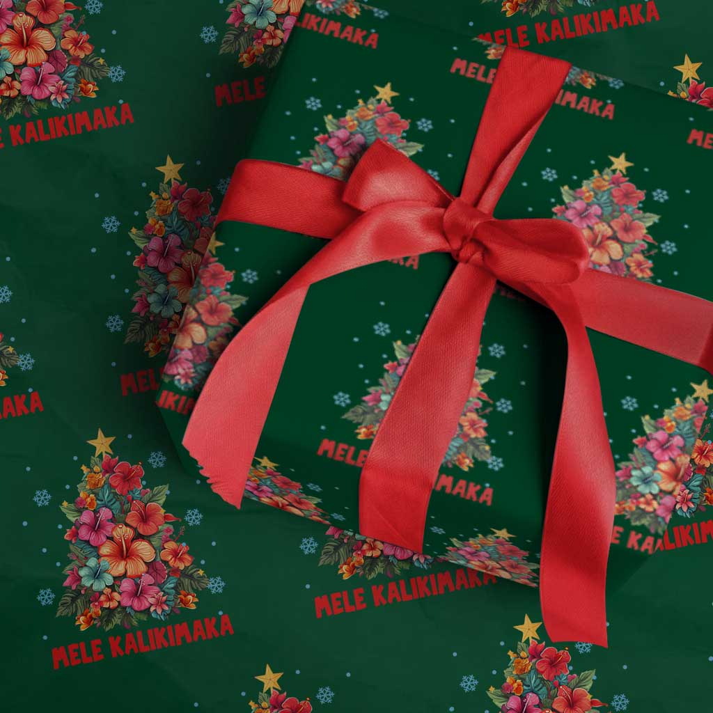 Xmas in Hawaii Wrapping Paper Roll Mele Kalikimaka Tropical Hawaiian Hibiscus TS02 Green Print Your Wear