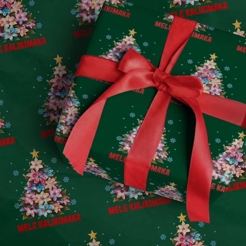 Xmas in Hawaii Wrapping Paper Roll Mele Kalikimaka Tropical Hawaiian Plumeria TS02 Green Print Your Wear