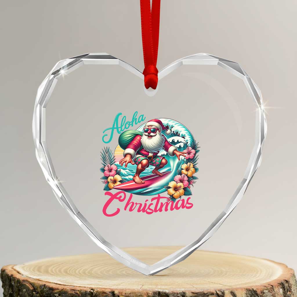 Xmas In Hawaii Heart Crystal Glass Ornament Aloha Xmas Santa Surfing Hibiscus Flower TS11 Transparent Glass 3'' Heart Print Your Wear