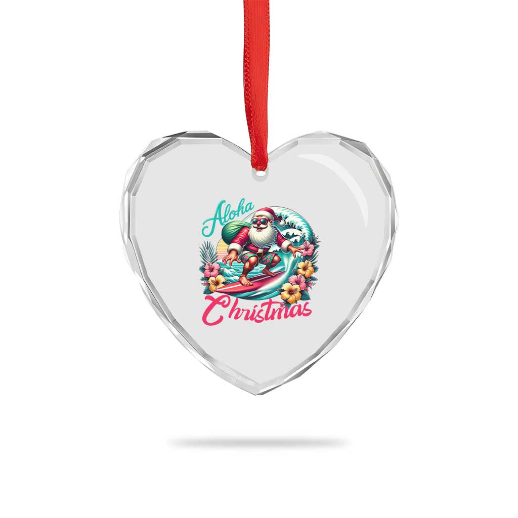 Xmas In Hawaii Heart Crystal Glass Ornament Aloha Xmas Santa Surfing Hibiscus Flower TS11 Print Your Wear
