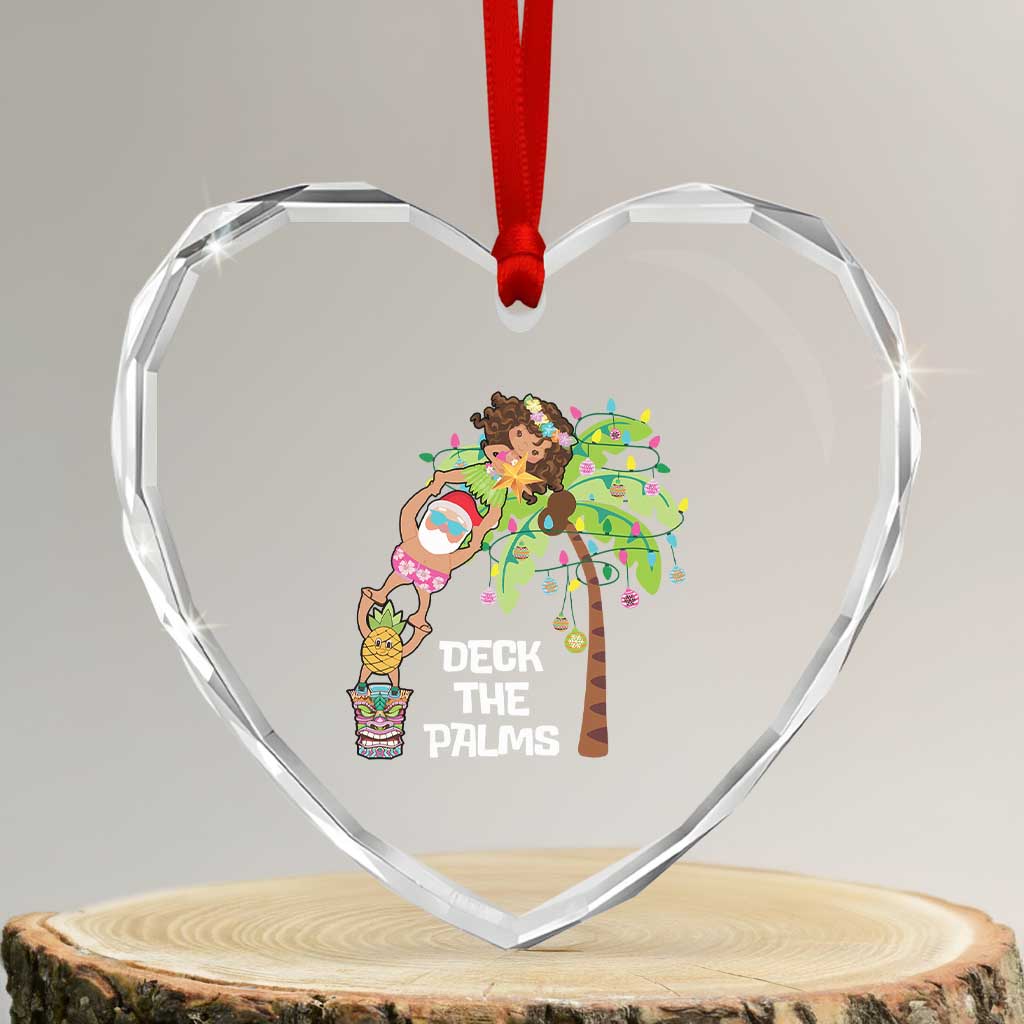 Xmas In Hawaii Heart Crystal Glass Ornament Deck The Palms Santa Hula Girl Tiki TS11 Transparent Glass 3'' Heart Print Your Wear