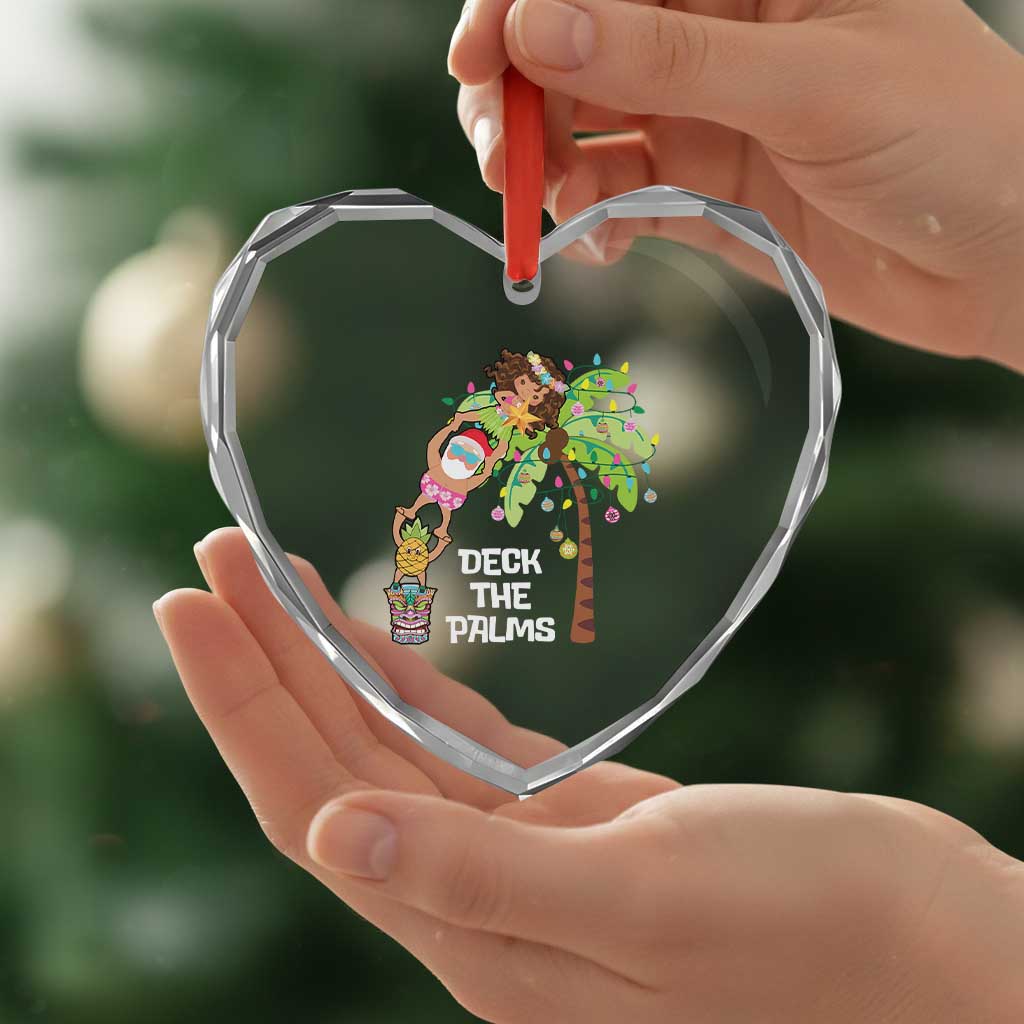Xmas In Hawaii Heart Crystal Glass Ornament Deck The Palms Santa Hula Girl Tiki TS11 Print Your Wear