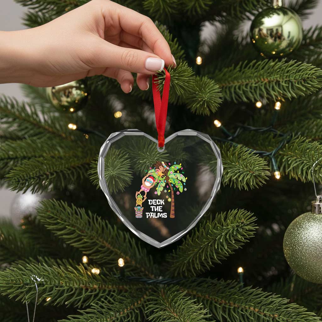 Xmas In Hawaii Heart Crystal Glass Ornament Deck The Palms Santa Hula Girl Tiki TS11 Print Your Wear