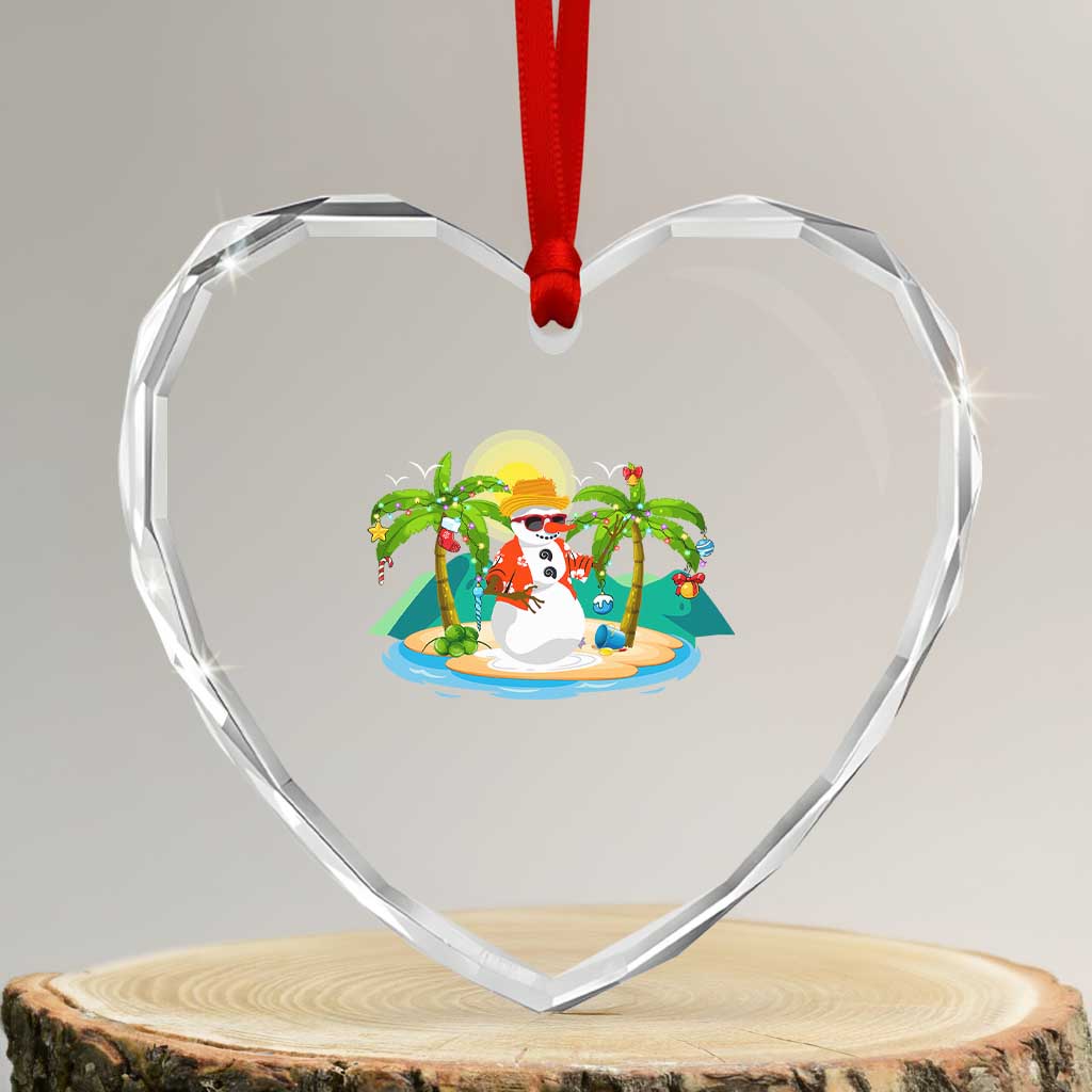 Xmas In Hawaii Heart Crystal Glass Ornament Hawaiian Snowman Xmas Palm Tree At The Beach TS09 Transparent Glass 3'' Heart Print Your Wear