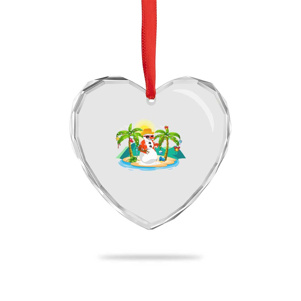 Xmas In Hawaii Heart Crystal Glass Ornament Hawaiian Snowman Xmas Palm Tree At The Beach TS09 Print Your Wear