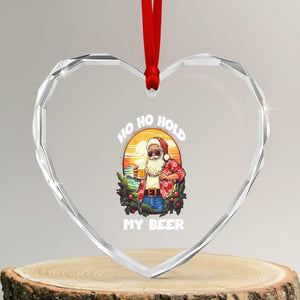 Xmas In Hawaii Heart Crystal Glass Ornament Ho Ho Hold My Beer Cool Santa Sunglass TS09 Transparent Glass 3'' Heart Print Your Wear