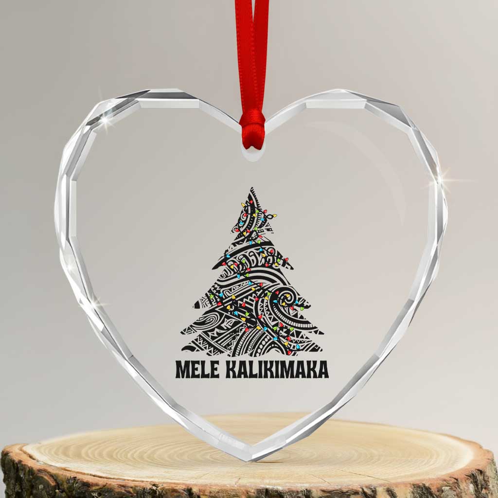 Xmas In Hawaii Heart Crystal Glass Ornament Mele Kalikimaka Christmas Tree Kakau Tattoo TS11 Transparent Glass 3'' Heart Print Your Wear