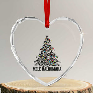 Xmas In Hawaii Heart Crystal Glass Ornament Mele Kalikimaka Christmas Tree Kakau Tattoo TS11 Transparent Glass 3'' Heart Print Your Wear