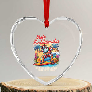 Xmas In Hawaii Heart Crystal Glass Ornament Mele Kalikimaka From The Land Where Palm Trees Sway Surfing Santa TS11 Transparent Glass 3'' Heart Print Your Wear
