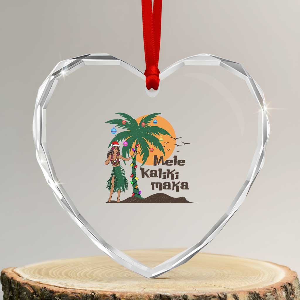 Xmas In Hawaii Heart Crystal Glass Ornament Mele Kalikimaka Retro Hula Girls Santa Hat TS11 Transparent Glass 3'' Heart Print Your Wear