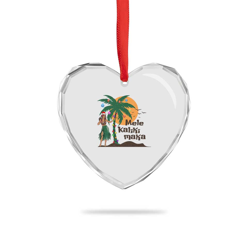 Xmas In Hawaii Heart Crystal Glass Ornament Mele Kalikimaka Retro Hula Girls Santa Hat TS11 Print Your Wear