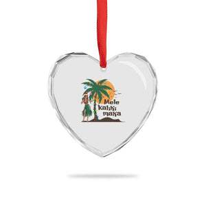 Xmas In Hawaii Heart Crystal Glass Ornament Mele Kalikimaka Retro Hula Girls Santa Hat TS11 Print Your Wear