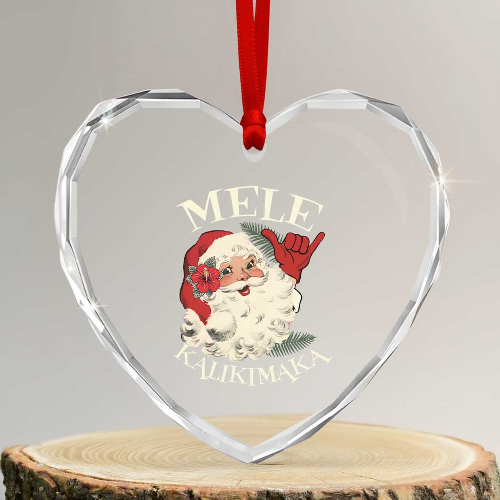 Xmas In Hawaii Heart Crystal Glass Ornament Mele Kalikimaka Retro Santa Shaka Aloha TS11 Transparent Glass 3'' Heart Print Your Wear