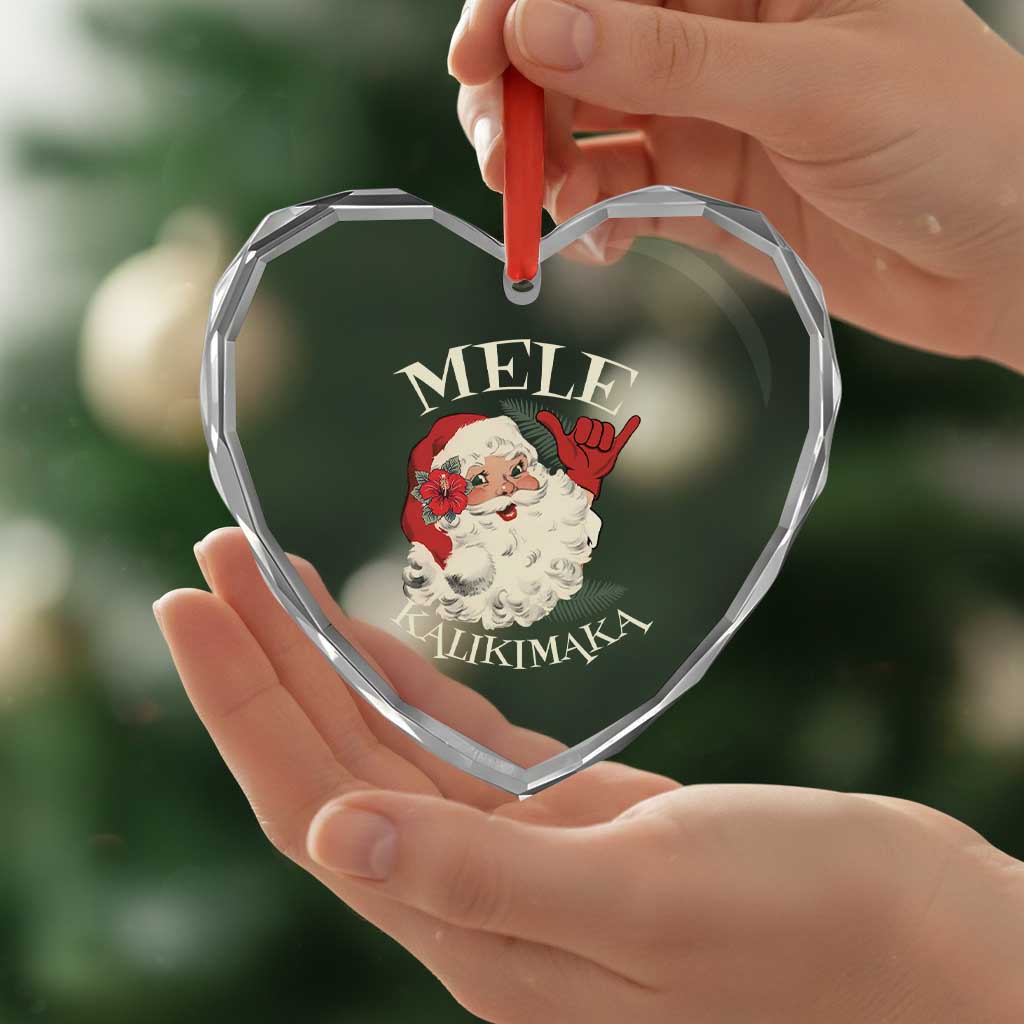 Xmas In Hawaii Heart Crystal Glass Ornament Mele Kalikimaka Retro Santa Shaka Aloha TS11 Print Your Wear