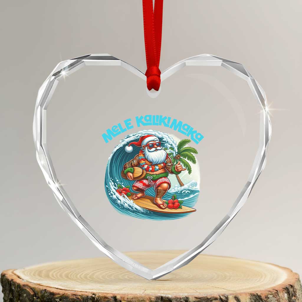 Xmas In Hawaii Heart Crystal Glass Ornament Mele Kalikimaka Santa Surfing Hibiscus TS11 Transparent Glass 3'' Heart Print Your Wear