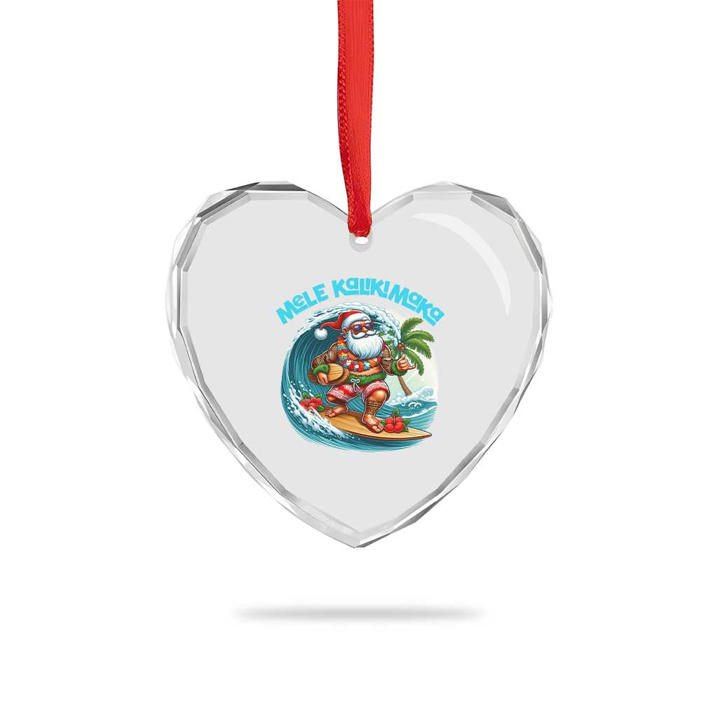 Xmas In Hawaii Heart Crystal Glass Ornament Mele Kalikimaka Santa Surfing Hibiscus TS11 Print Your Wear