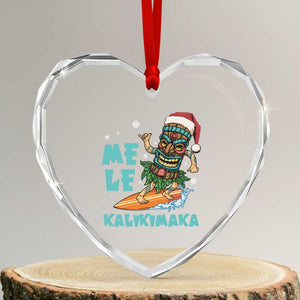 Xmas In Hawaii Heart Crystal Glass Ornament Mele Kalikimaka Santa Tiki Surfing Kakau Tattoo TS11 Transparent Glass 3'' Heart Print Your Wear