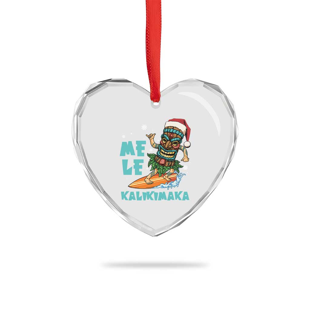 Xmas In Hawaii Heart Crystal Glass Ornament Mele Kalikimaka Santa Tiki Surfing Kakau Tattoo TS11 Print Your Wear