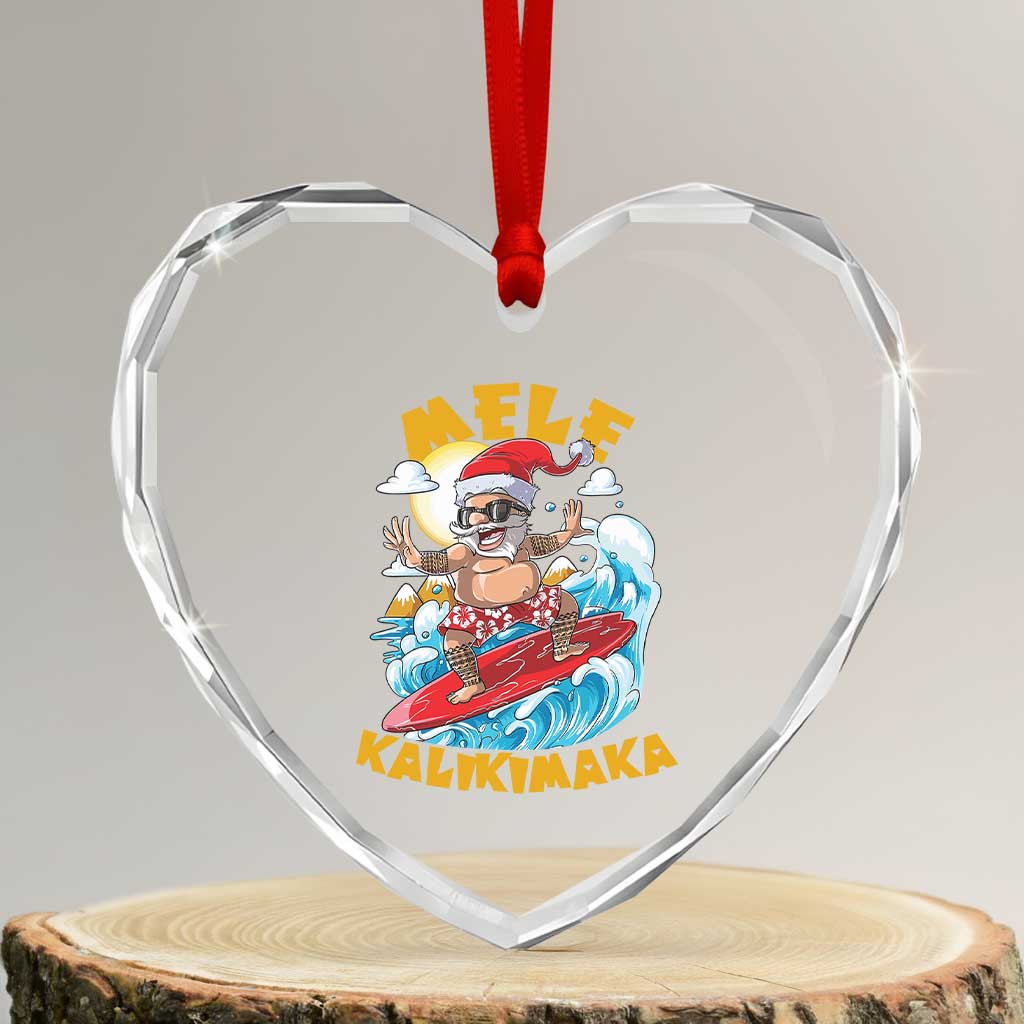 Xmas In Hawaii Heart Crystal Glass Ornament Mele Kalikimaka Surfing Santa Kakau Tattoo TS11 Transparent Glass 3'' Heart Print Your Wear