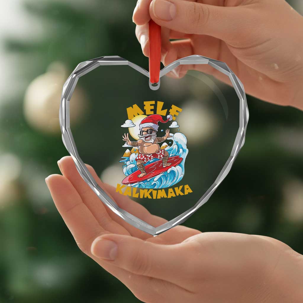 Xmas In Hawaii Heart Crystal Glass Ornament Mele Kalikimaka Surfing Santa Kakau Tattoo TS11 Print Your Wear