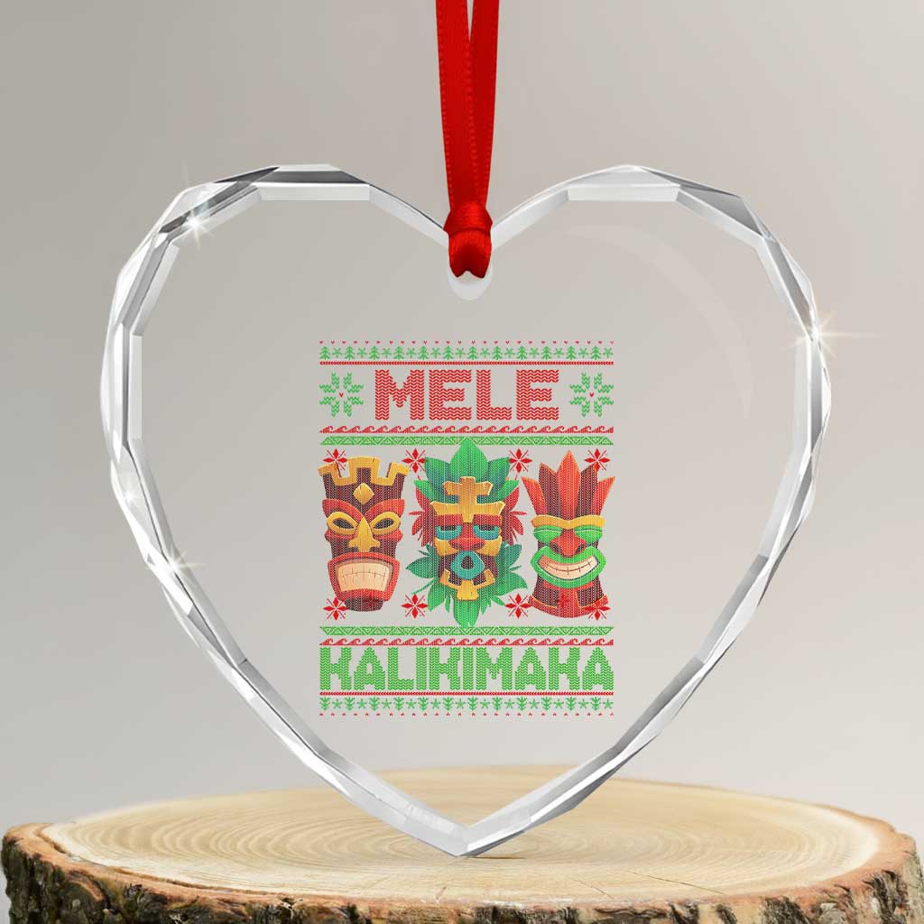 Xmas In Hawaii Heart Crystal Glass Ornament Mele Kalikimaka Ugly Tikis Kakau Tattoo TS11 Transparent Glass 3'' Heart Print Your Wear