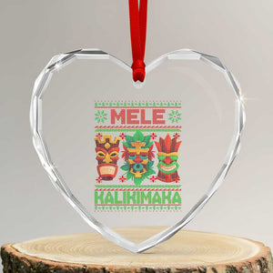Xmas In Hawaii Heart Crystal Glass Ornament Mele Kalikimaka Ugly Tikis Kakau Tattoo TS11 Transparent Glass 3'' Heart Print Your Wear