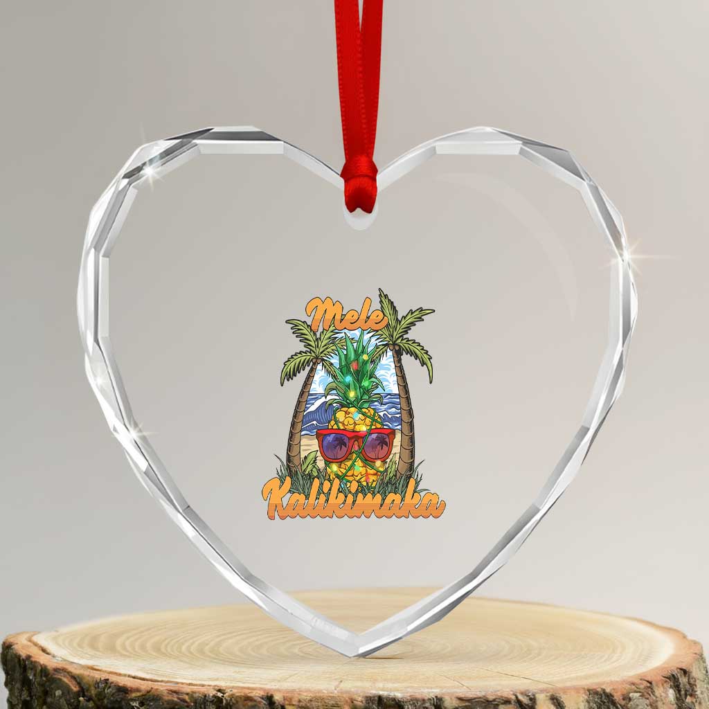 Xmas In Hawaii Heart Crystal Glass Ornament Mele Kalikimaka Xmas Light Pineapple TS09 Transparent Glass 3'' Heart Print Your Wear