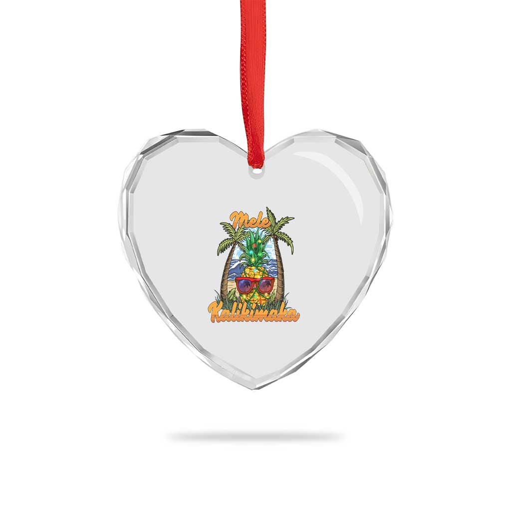 Xmas In Hawaii Heart Crystal Glass Ornament Mele Kalikimaka Xmas Light Pineapple TS09 Print Your Wear